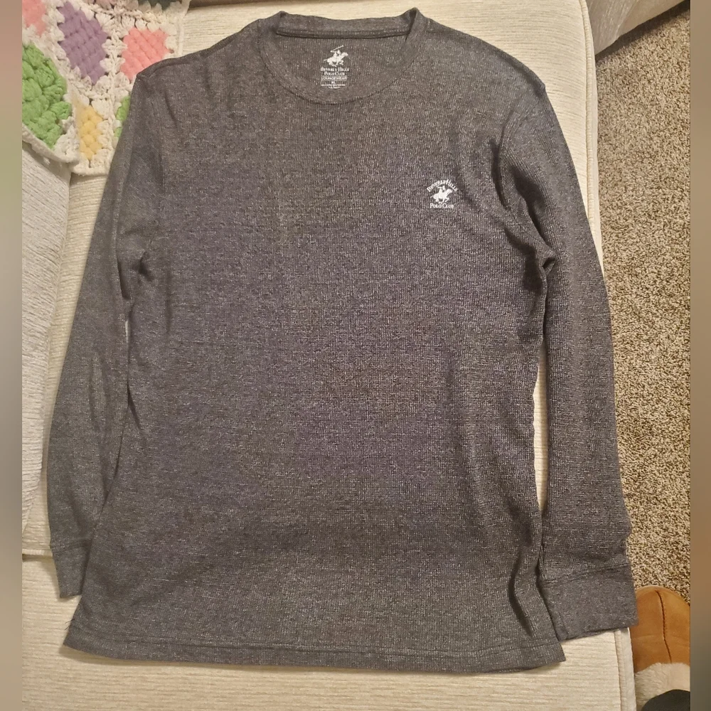 Beverly Hills Polo Club Charcoal Long Sleeve Men's Tee - Picture 1 of 4